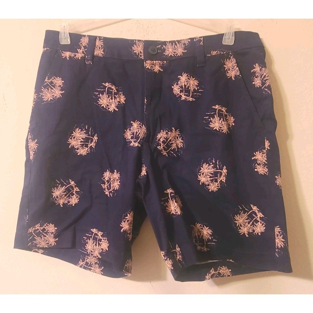 NWT Bruno Oasis Men's Shorts Sz 34 Navy Blue Palm Trees Stretch Twill Casual - Picture 2 of 7